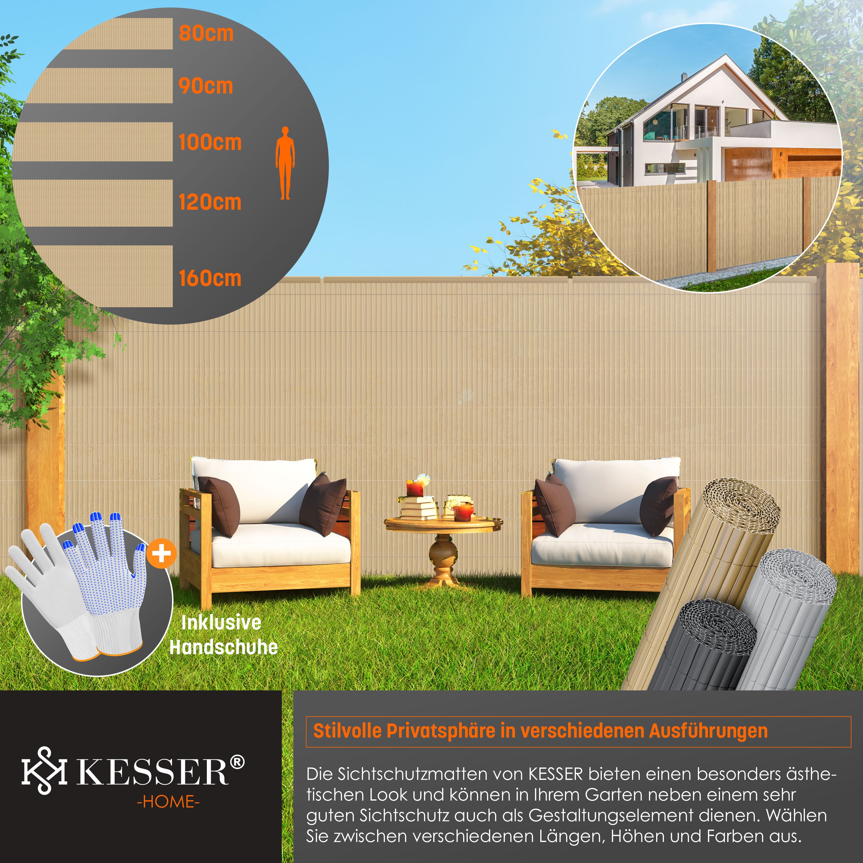 KESSER® Balkonscherm - Zichtdoek - Balkondoek - 80x400cm