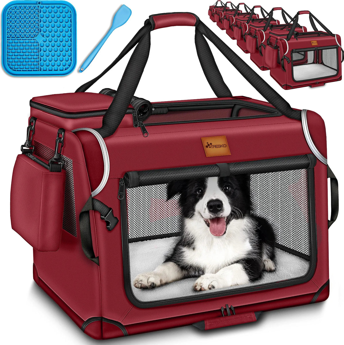 Reisbench hond - Draagtas hond - Transportbox - 70x52x52 cm - Rood - TRESKO