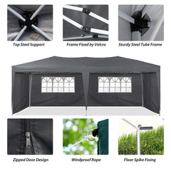 CLIPOP Opvouwbare paviljoen, 3x6 feesttent, UV-beschermende tuinpaviljoen met 4 zijpanelen, grijs