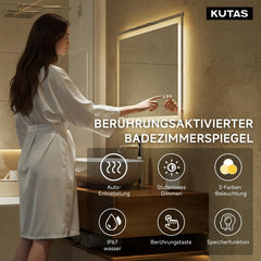 Auralum LED Badezimmerspiegel 70x50cm Rechteckig, 3 Lichtfarben Badspiegel mit Touch und Anti Beschlag, Dimmbar Badezimmer Spiegel, energiesparend Wandspiegel
