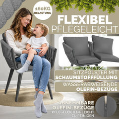 tillvex® Tuinstoel, weerbestendig met armleuningen | Buitenstoelen, draagvermogen tot 160 kg | UV-bestendige tuinstoelen | Terrasstoel, fauteuil, tuinmeubilair, terras, balkon, tuin