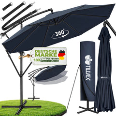 Zweefparasol - Tuinparasol - Parasol 300 cm - Met voet - Met Parasolhoes - Blauw - Tillvex