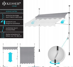 KESSER® Klemluifel - Balkonluifel zonder boren - 150cm - Verstelbaar - Grijs