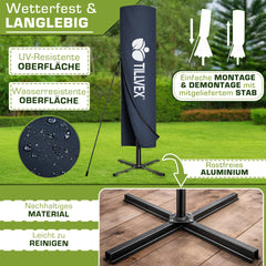 Zweefparasol - Tuinparasol - Parasol 300 cm - Met voet - Met Parasolhoes - Blauw - Tillvex