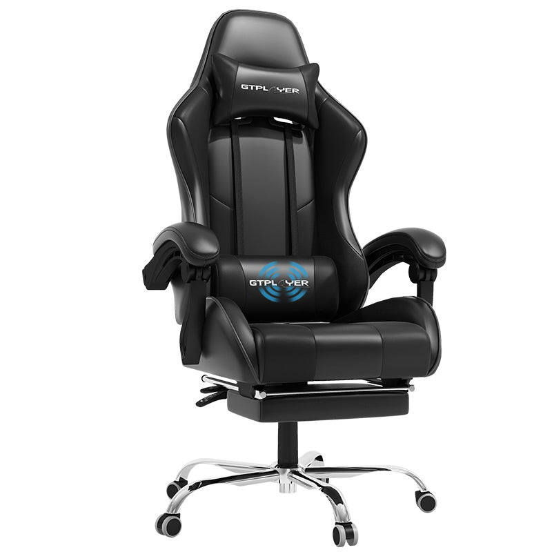 GTPLAYER Game stoel massage, gaming bureaustoel ergonomische met voetensteun, verstelbare hoofdsteun en lendensteun, in hoogte verstelbaar, Zwart/Wit - GT800A