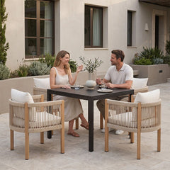 Wahson Set van 2 tuinstoelen met gevlochten touwrugleuning, buitenfauteuils met metalen frame, buitenstoel voor terras, binnenplaats, balkon, Beige