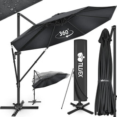 Zweefparasol - Tuinparasol - Parasol 300 cm - Met voet - Met Parasolhoes - Antraciet - Tillvex
