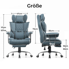 GTPLAYER Gamingstoel, Ergonomische Bureaustoel met Voetsteun, Verstelbare Lenden- en Hoofdsteun, Gevoerde Gamingstoel, Gaming Armstoel, Licht BLauw