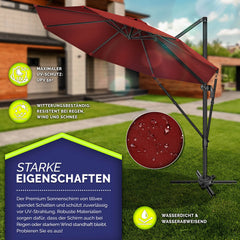 tillvex® Premium Aluminium Parasol Ø300 cm Rood + Hoes & Windbescherming | Zweefparasol, 6-voudig verstelbaar met slinger | Tuinparasol, 360° draaibaar, kantelbaar | Parasol met slinger, UV50+, Groot, Waterdicht