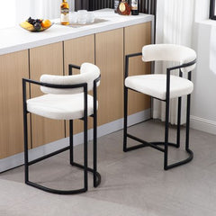 Set van 2 barkrukken, bekleed met fluweel, moderne keukenstoelen voor bar, restaurant, wit, Wahson