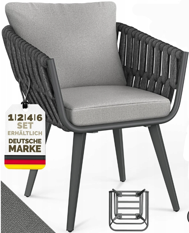 Tuinstoelen - Weerbestendig - Met armleuning - Set van 6 - Grijs/Antraciet - Tillvex®