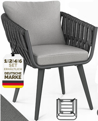 Tuinstoelen - Weerbestendig - Met armleuning - Set van 6 - Grijs/Antraciet - Tillvex®