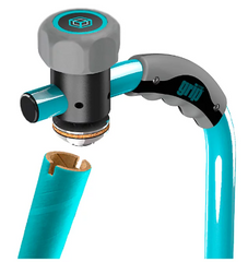 Rekfolie dispenser grip® Systems, voor grip® rollen met een breedte tot 400 mm, ergonomische handgreep, ophanginrichting, staal, waterblauw