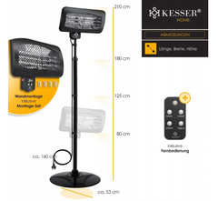 KESSER® Infrarood Kachel Elektrische Verwarming - Sfeerhaard voor Binnen en Buiten - Sfeervolle Terrasverwarmer met Afstandsbediening Electrische Verwarmer Staande Heater - Zwart
