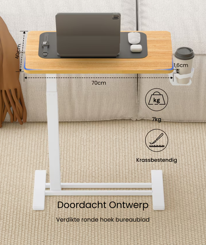 FLEXISPOT In hoogte verstelbare bijzettafel, met bekerhouder (H3)