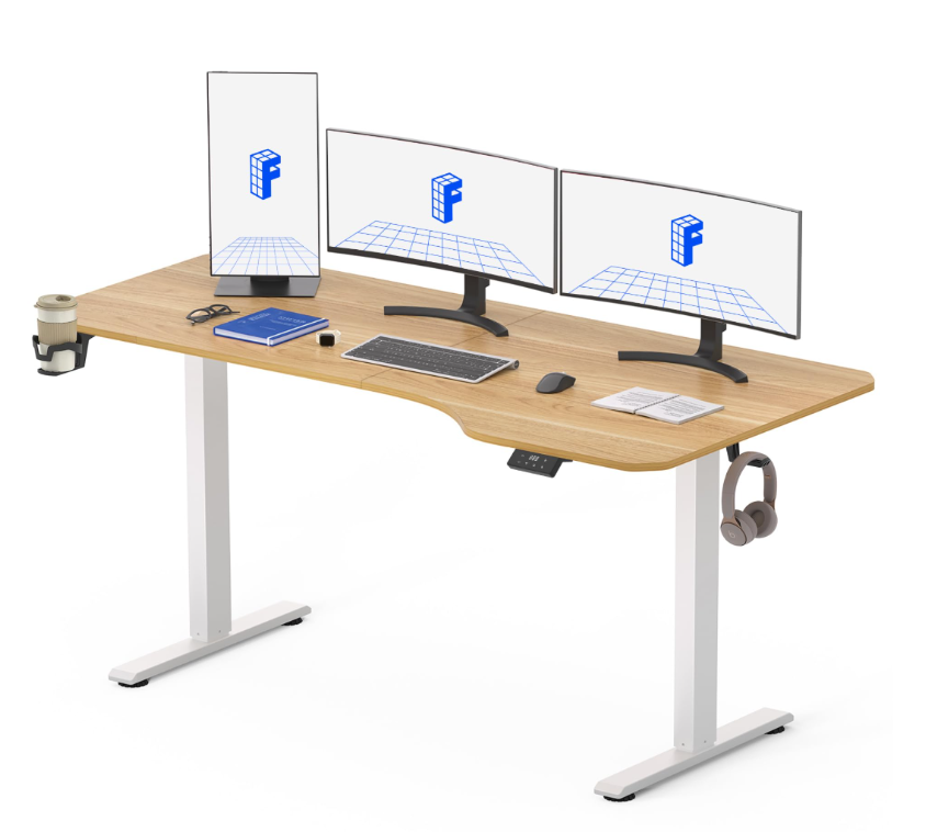 Zit sta bureau - Elektrisch - Verstelbaar - 160x75 cm - Wit / Bruin - QS1M - SANODESK •