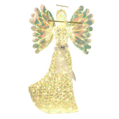 COSTWAY Kerstengel verlicht groot, 158 cm, iriserend met 250 warmwitte ledlampen, kerstdecoratie met halo en fluit, kerstfiguur, kerstdecoratie voor buiten, binnen