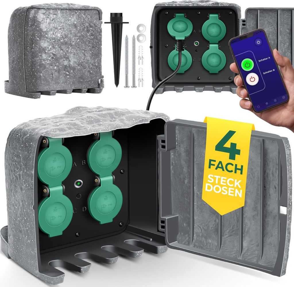 KESSER® Tuinstopcontact - 4 stopcontacten - IP44 waterdicht - Antraciet