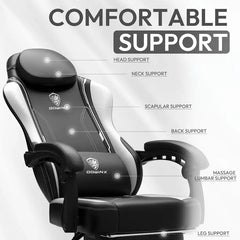 Dowinx - Gamingstoel met pocketveringkussen, ergonomische computerstoel met voetensteun en lendensteun voor kantoor of gaming - Zwart/Wit