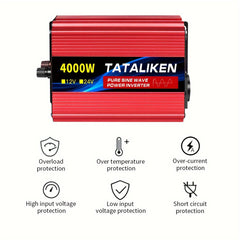 Pure Sinusgolf Omvormer 4000W DC 12V naar AC 220V voor Auto's, Vrachtwagens, Computers en Buitencamping, Auto-accessoires