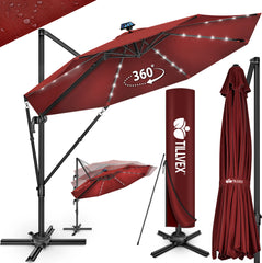 tillvex® Premium Aluminium Parasol Ø300 cm Rood + Hoes & Windbescherming | Zweefparasol, 6-voudig verstelbaar met slinger | Tuinparasol, 360° draaibaar, kantelbaar | Parasol met slinger, UV50+, Groot, Waterdicht