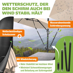 Zweefparasol - Tuinparasol - Parasol 300 cm - Met voet - Met Parasolhoes - Beige - KESSER