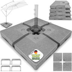 tillvex® Parasolstandaard, 90 liter, 120 kg, 4-delig, voor zweefparasol, incl. metalen verbinding, parasolgewicht te vullen met water of zand, parasolstandaard, weerbestendig, grijs