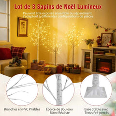 Costway Set decoratieve verlichte berkenbomen 120/150/180cm met LED-verlichting