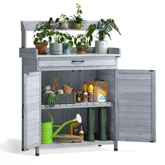 MOTEA Tuinkast met werkblad Divit PG03 buitenkast weerbestendig hout grijs