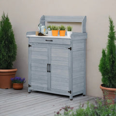 MOTEA Tuinkast met werkblad Divit PG03 buitenkast weerbestendig hout grijs