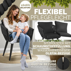 Tuinstoelen - Weerbestendig - Met armleuning - Set van 6 - Grijs/Antraciet - Tillvex®