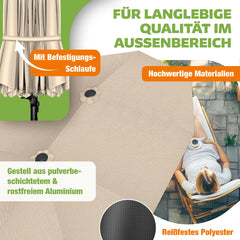 KESSER® Dubbele Parasol 4,6m x 2,7m | Zweefparasol met hoes en windbescherming, slinger en standaard | Waterafstotende aluminium parasol met slinger | Kantelbaar, 360° draaibaar, Beige