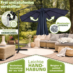 Zweefparasol - Tuinparasol - Parasol 300 cm - Met voet - Met Parasolhoes - Blauw - Tillvex