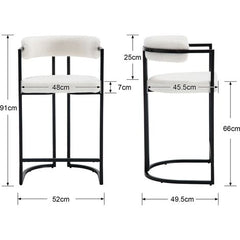 Set van 2 barkrukken, bekleed met fluweel, moderne keukenstoelen voor bar, restaurant, wit, Wahson