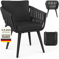 tillvex® Tuinstoel, 1 stuk, weerbestendig, met armleuning, outdoorstoelen tot 160 kg belastbaar, tuinstoelen, uv-bestendig, terrasstoel, fauteuil, tuinmeubelen, terras, balkon, tuin, grijs