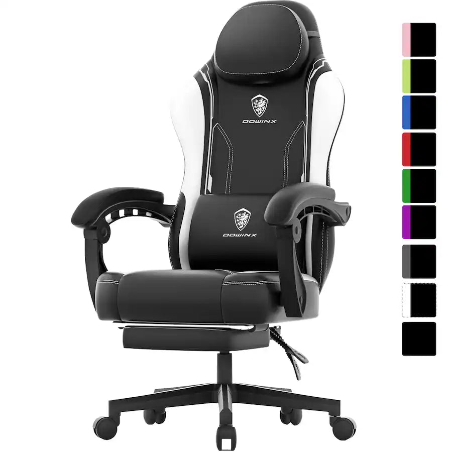 Dowinx - Gamingstoel met pocketveringkussen, ergonomische computerstoel met voetensteun en lendensteun voor kantoor of gaming - Zwart/Wit