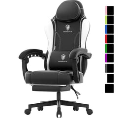 Dowinx - Gamingstoel met pocketveringkussen, ergonomische computerstoel met voetensteun en lendensteun voor kantoor of gaming - Zwart/Wit