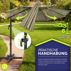 tillvex® Premium Aluminium Parasol Ø300 cm Bruin + Hoes & Windbescherming | Zweefparasol, 6-voudig verstelbaar met slinger | Tuinparasol, 360° draaibaar, kantelbaar | Parasol met slinger, UV50+, Groot, Waterdicht