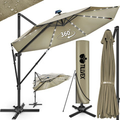Zweefparasol - Tuinparasol - Parasol 330 cm - Met voet - Met Parasolhoes - Bruin - Tillvex