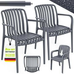 Tuinstoelen - Weerbestendig - Met armleuning - Set van 2 - Antraciet - Tillvex®