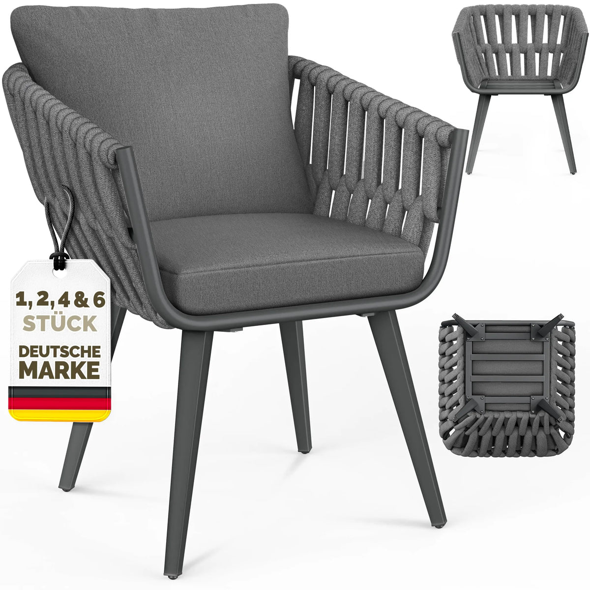 tillvex® Tuinstoel, weerbestendig met armleuningen | Buitenstoelen, draagvermogen tot 160 kg | UV-bestendige tuinstoelen | Terrasstoel, fauteuil, tuinmeubilair, terras, balkon, tuin