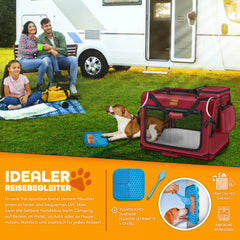 Reisbench hond - Draagtas hond - Transportbox - 70x52x52 cm - Rood - TRESKO