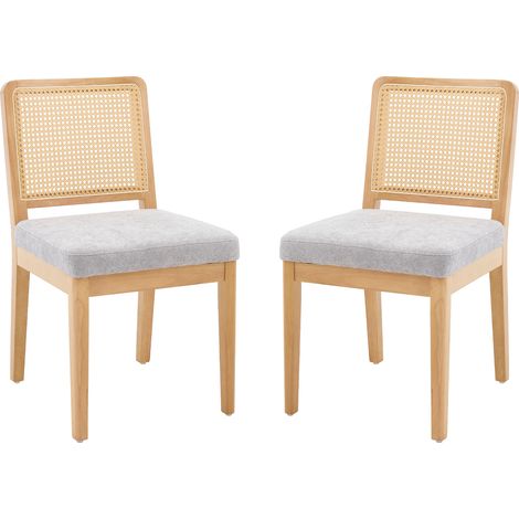 chairus 2 stuks eetkamerstoelen van hout, rotan rugleuning, grijs