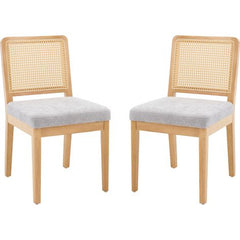 chairus 2 stuks eetkamerstoelen van hout, rotan rugleuning, grijs