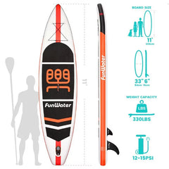 Sup Board - Opblaasbaar Paddle Board - 110 kg - Zwart/Wit/Oranje - FunWater