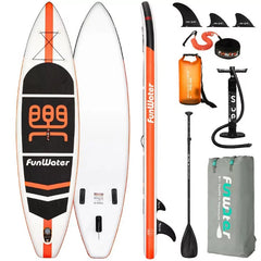 Sup Board - Opblaasbaar Paddle Board - 110 kg - Zwart/Wit/Oranje - FunWater
