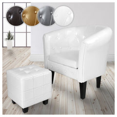 Fauteuil met armleuning - Relaxstoel - Met Hocker - Wit - MIADOMODO
