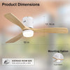 Sofucor Plafondventilator, 52 inch, 18W, driekleurig met verstelbare verlichting, 6 snelheden, afstandsbediening, stil, vooruit en achteruit, massief hout