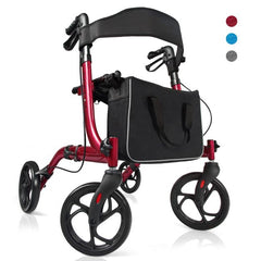 COSTWAY Aluminium Rollator Reisrollator Opvouwbaar Lichtgewichtrollator in Hoogte Verstelbaar Rood