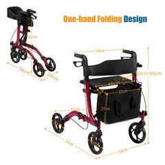 COSTWAY Aluminium Rollator Reisrollator Opvouwbaar Lichtgewichtrollator in Hoogte Verstelbaar Rood